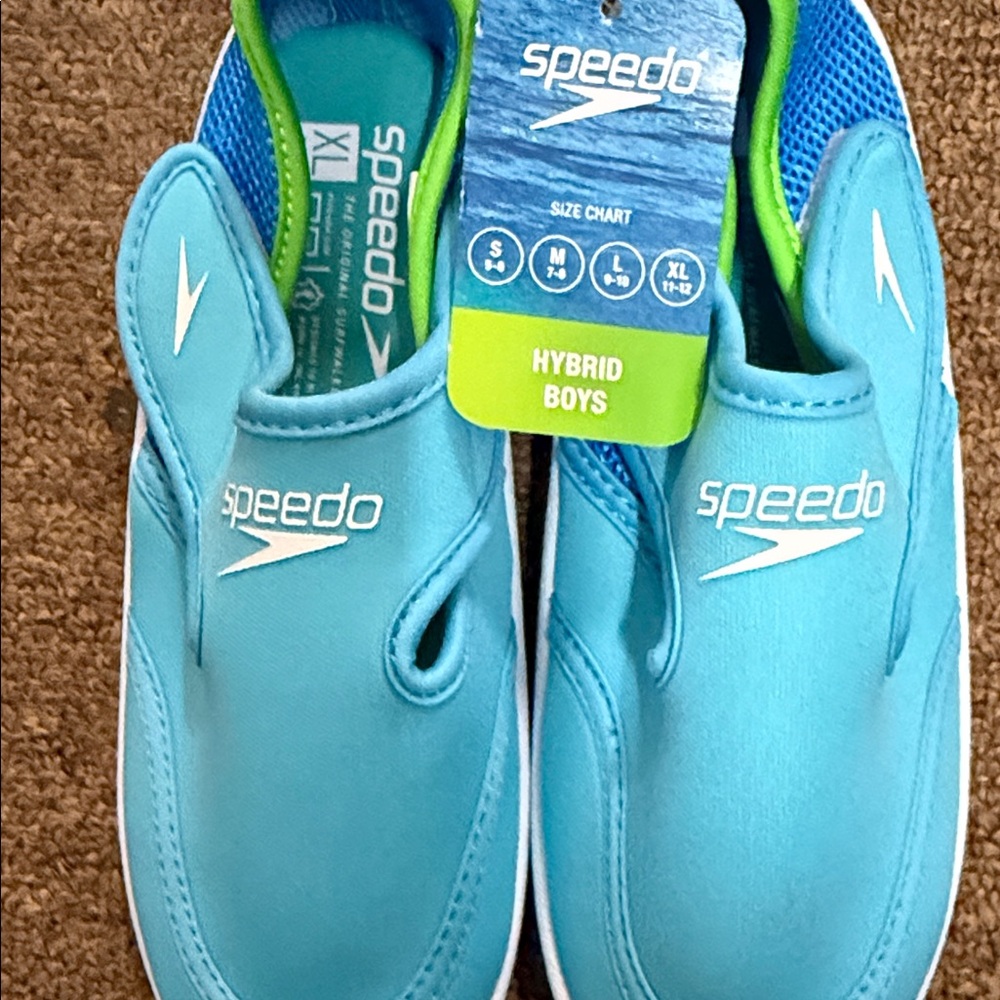 Speedo Boys' Hybrid Water Shoes in Aqua Blue with White Logos